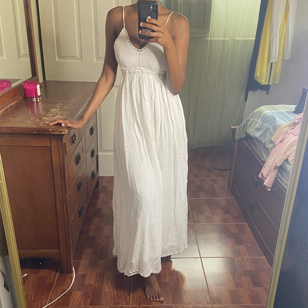 All-white open back maxi dress